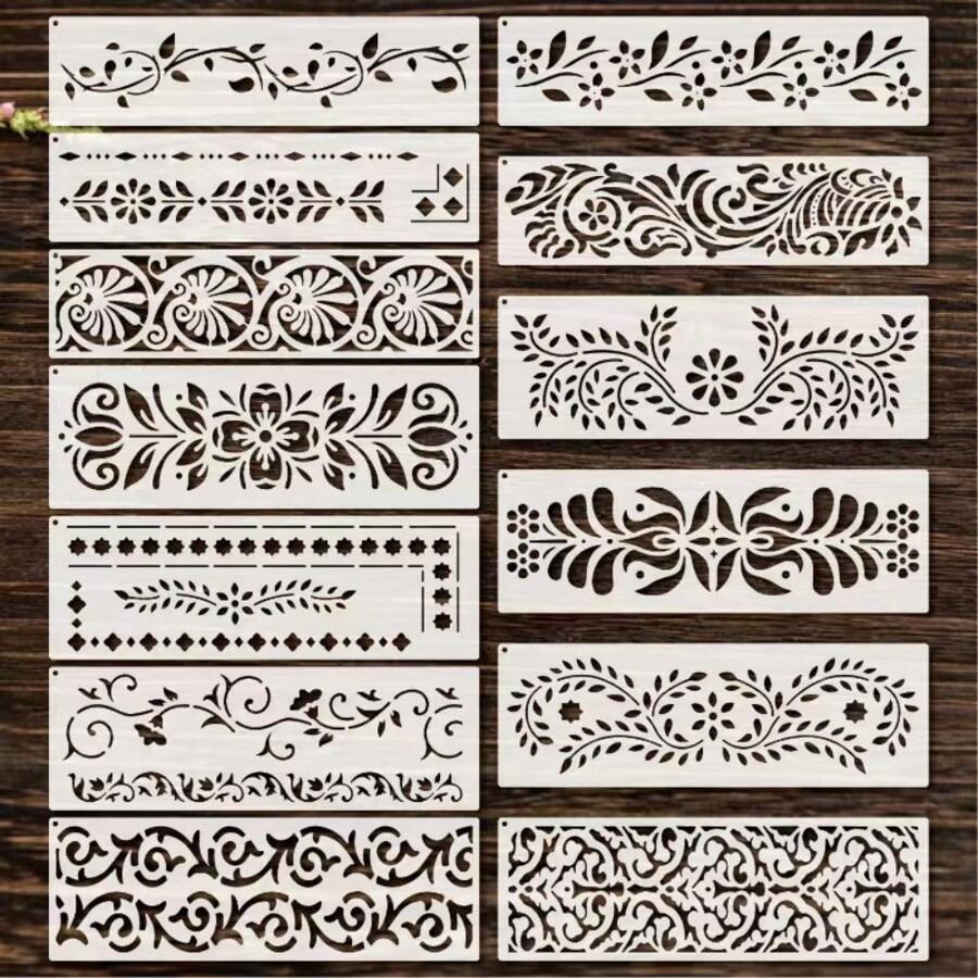 13 قالب حافة للزوايا للأعمال اليدوية، قوالب من الورد المكسيكي و الزخرفات المُطرزة للأثاث للطباعة على الخشب، رسوم على الخشب قابلة لإعادة الاستخدام لرسم الأنماط والزخرفات على الجدران والكعك والأرضيات