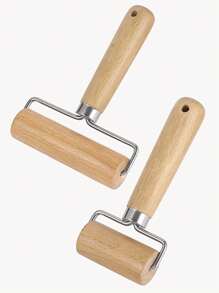 1pc Wooden Rolling Pin, Stainless Steel T-Shaped Dough Roller, Single-Handed Effort-Saving Pastry Rolling Pin For Dumpling Wrappers, Baozi Skin, Kitchen Baking Tool Back To School