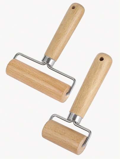 1pc Wooden Rolling Pin, Stainless Steel T-Shaped Dough Roller, Single-Handed Effort-Saving Pastry Rolling Pin For Dumpling Wrappers, Baozi Skin, Kitchen Baking Tool Back To School