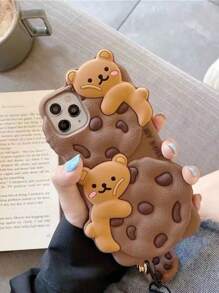 Ốp lưng điện thoại hình gấu bông dễ thương, họa tiết hoạt hình, hình gấu bông ăn bánh quy, có dây đeo, gấu bông mặc quần áo sọc, nơ cài tóc, mũ sinh nhật, hoa tulip, tương thích với APPLE 13/14/11/12/16/15 Pro Max, chống nước, chống sốc, chống rơi, chống trầy xước, quà tặng sinh nhật, tiệc tùng. - Nhiều màu - Xem 2