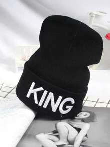 Aylhfo 1/2件秋冬流行KING QUEEN刺绣保暖针织帽情侣毛线帽套头帽冬帽 - 彩色 - 查看 5