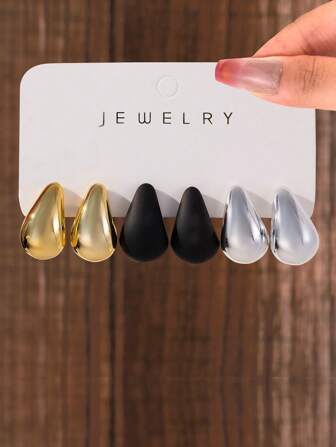 2-6pcs Water Drop Shaped Teardrop Earring Set, Bohemian Style Women's Daily Matching Jewelry Accessories