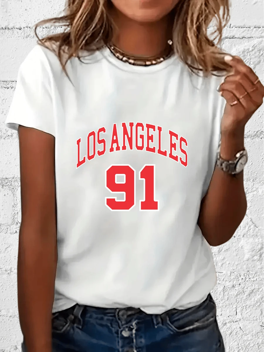 Women's Baby Look T-Shirt Los Angeles 91 - NEW Tumblr Style With Premium Cotton - 白色 - 查看 1
