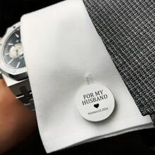 Pair Of Men Personalized Cufflinks, Stainless Steel Round Shirt Cufflinks, Wedding Jewelry Gift, Anniversary Gift, Perfect Valentine's Day Gift For Boyfriend, Husband