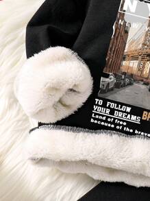 Boys' Landscape Graphic Print Pullover Hoodie And Sweatpants Set, Warm - Black - View 4