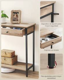 VASAGLE Mesa de Consola, Mesa de Entrada, Mesa de Sofá con 2 Cajones, Marco de Acero, Estable, para Pasillo, Dormitorio, Salón, Estilo Industrial,Marrón Camello y Negro Tinta - Camel - Ver 4