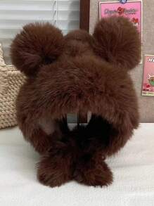 1 chiếc mũ tai gấu bông, mũ bảo vệ tai ấm áp thời trang cho phụ nữ, mùa thu/đông - A - Xem 10