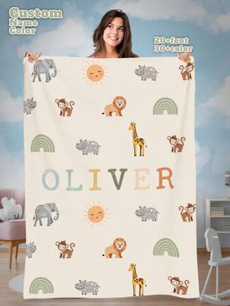 1pc Custom Name Blanket For Bed ,Personalized Bedding Blanket With Name, Personalized Throws Blanket, Cute Animals Blanket, Best Blanket, Cozy Blanket, Family Gift, Birthday Gifts, Christmas Gifts ,Personalized Gifts, Gift For Son/Daughter, Gift For Friend,