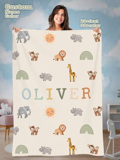 1pc Custom Name Blanket For Bed ,Personalized Bedding Blanket With Name, Personalized Throws Blanket, Cute Animals Blanket, Best Blanket, Cozy Blanket, Family Gift, Birthday Gifts, Christmas Gifts ,Personalized Gifts, Gift For Son/Daughter, Gift For Friend, Gift For K, Autumn Home Refresh, Scandinavian Cozy Home, Winter Grace,Fall Décor