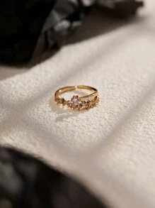 Nooxian 1 chiếc nhẫn thiết kế chòm sao bằng đá Zirconia màu vàng đơn giản dành cho phụ nữ - Vàng - Xem 4