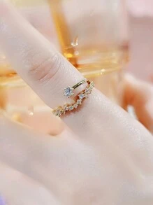 Nooxian 1 chiếc nhẫn thiết kế chòm sao bằng đá Zirconia màu vàng đơn giản dành cho phụ nữ - Vàng - Xem 2