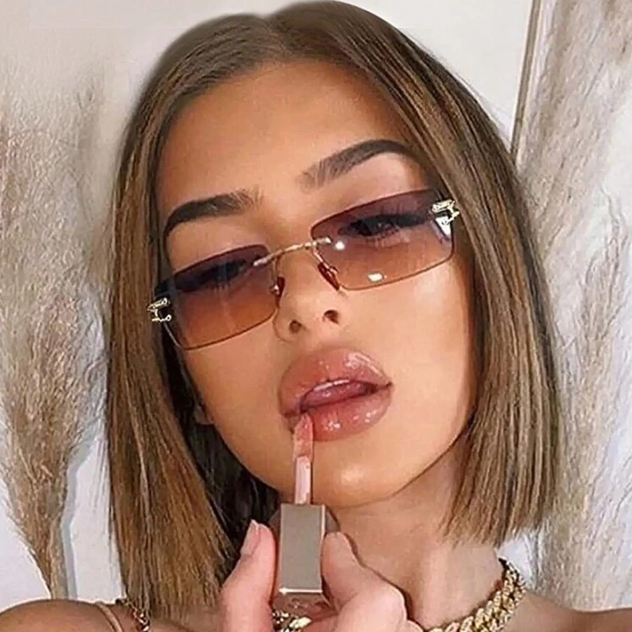 Rimless Fashion Glasses For Women Men Luxury Brand Vintage Fashion Glasses Fashion Shades Stylish Travel Outdoor Fashion Glasses - màu nâu - Xem 1