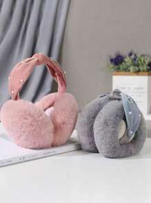 Winter Women's Bow Folding Pearl Plush Warm Earmuffs Outdoor Travel Earmuffs Cycling Ear Warm - Multicolor - View 9