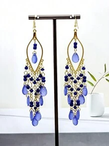 Hoa tai rhinestone thả nho - Màu xanh lam - Xem 1