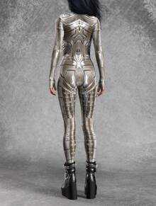 LADYINGBAY Steel Mecha Full Body Printed Jumpsuit, Yoga Fitness Suit, Halloween Costume, Christmas Party Performance Costume Halloween Costumes And Christmas Performance Outfits - Bạc - Xem 6