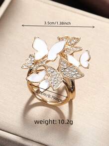 1pc Elegant Black & White Butterfly Print Chiffon Scarf/Shawl With Metal Crystal Trimmed 3 Ring Brooch For Fashion Accessories - Butterfly Three-ring Buckle - View 4