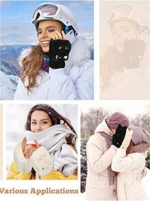 3 件套柔软仿兔毛颈部保暖围巾、耳罩和手套，冬季保暖 - 多色 - 查看 3