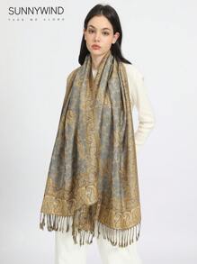 1 chiếc khăn choàng Jacquard Paisley cổ điển, phù hợp cho mọi mùa - Màu be - Xem 2