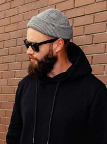 Cappello beanie di da uomo, stile hip hop di strada, in tinta unita, berretto lavorato a maglia caldo, senza visiera, adatto per l'all'aperto invernale, come passeggiare, andare in bicicletta, viaggiare e uso quotidiano