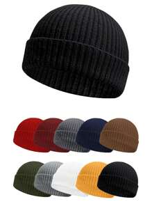 Cappello beanie di da uomo, stile hip hop di strada, in tinta unita, berretto lavorato a maglia caldo, senza visiera, adatto per l'all'aperto invernale, come passeggiare, andare in bicicletta, viaggiare e uso quotidiano