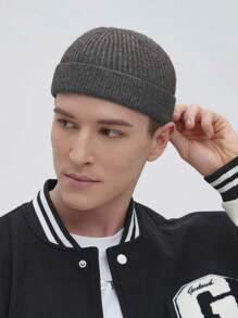 Cappello beanie di da uomo, stile hip hop di strada, in tinta unita, berretto lavorato a maglia caldo, senza visiera, adatto per l'all'aperto invernale, come passeggiare, andare in bicicletta, viaggiare e uso quotidiano