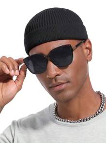 Cappello beanie di da uomo, stile hip hop di strada, in tinta unita, berretto lavorato a maglia caldo, senza visiera, adatto per l'all'aperto invernale, come passeggiare, andare in bicicletta, viaggiare e uso quotidiano