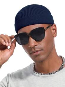 Cappello beanie di da uomo, stile hip hop di strada, in tinta unita, berretto lavorato a maglia caldo, senza visiera, adatto per l'all'aperto invernale, come passeggiare, andare in bicicletta, viaggiare e uso quotidiano