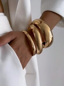 3pcs/Set Retro Exaggerated Punk Style Asymmetric Thick Bangle Bracelet Set, Stackable And Multi-Wear Charm Cuff Bracelets, Women's Daily Wear, Party And Banquet Decorative Jewelry Set - 3-piece Bracelet Set - View 7
