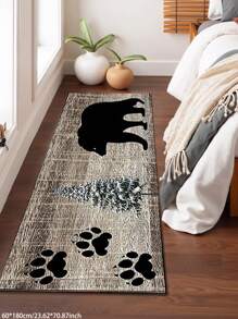 1 Pc Rustic Style Runner Rug; Western Country Bear Wildlife Log Design;Forest Landscape Theme Rug; Machine-Washable Rugs; Soft Faux Wool Carpet For Hallway,Bedroom,Laundry Room, Kitchen, Outdoor/Indoor Decor - Bear (gray Brown) - View 11