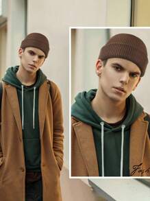 Cappello beanie di da uomo, stile hip hop di strada, in tinta unita, berretto lavorato a maglia caldo, senza visiera, adatto per l'all'aperto invernale, come passeggiare, andare in bicicletta, viaggiare e uso quotidiano