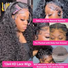 13x4 Loose Deep Lace Front Wig Human Hair Long Hair Transparent Frontal 180% Density Bleached Knots For Women Natural Black Pre-Plucked Hairline