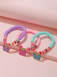 3 件装卡通可爱时尚彩色软陶瓷手链，手工合金油滴蝴蝶图案，女孩姐妹友谊珠宝礼物，适合日常和友谊日佩戴 - 彩色 - 查看 8