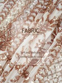 Women V-Neck Random Sequin Print Elegant Mesh Mermaid Hem Dress, Formal Gown For Wedding Party And Evening - Champagne - View 9