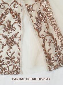 Women V-Neck Random Sequin Print Elegant Mesh Mermaid Hem Dress, Formal Gown For Wedding Party And Evening - Champagne - View 8