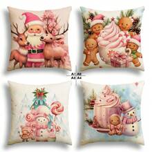 Bộ 4 vỏ gối vải lanh in hình ông già Noel, người tuyết và hươu tặng quà Giáng sinh, ca cao nóng, thích hợp cho gia đình, phòng, phòng ngủ, sân vườn, phòng khách, xe hơi, trang trí ghế sofa, thời trang, thoải mái, mềm mại và thân thiện với da (Không bao gồm ruột gối) - Nhiều màu - Xem 10