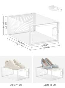 SONGMICS Scatole di Scarpe Traspiranti, 12/18 Contenitori per Scarpe, Organizzatori Pieghevoli, Taglia 44, Impilabili, per Collezione e Mostra di Sneaker, Tacchi Alti, Trasparente e Bianco/Trasparente e Nero - Set bianco da 12 - Visualizzare 7
