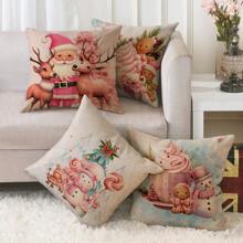 Bộ 4 vỏ gối vải lanh in hình ông già Noel, người tuyết và hươu tặng quà Giáng sinh, ca cao nóng, thích hợp cho gia đình, phòng, phòng ngủ, sân vườn, phòng khách, xe hơi, trang trí ghế sofa, thời trang, thoải mái, mềm mại và thân thiện với da (Không bao gồm ruột gối) - Nhiều màu - Xem 9