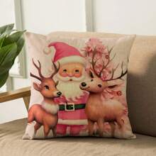 Bộ 4 vỏ gối vải lanh in hình ông già Noel, người tuyết và hươu tặng quà Giáng sinh, ca cao nóng, thích hợp cho gia đình, phòng, phòng ngủ, sân vườn, phòng khách, xe hơi, trang trí ghế sofa, thời trang, thoải mái, mềm mại và thân thiện với da (Không bao gồm ruột gối) - Nhiều màu - Xem 4