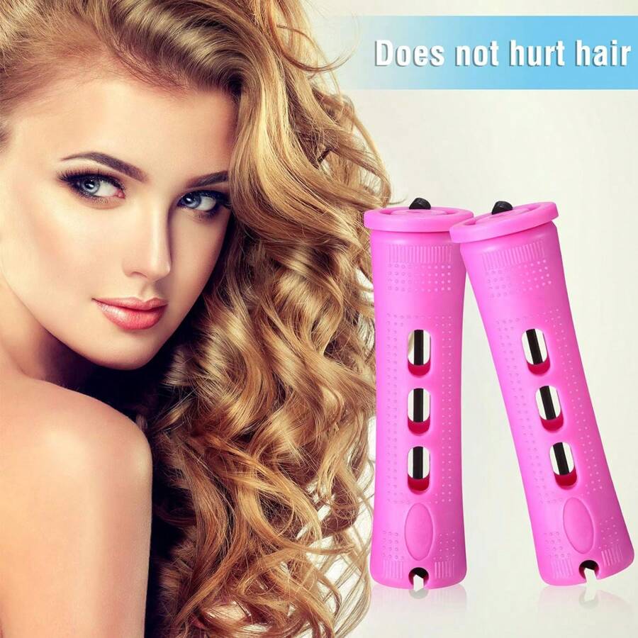 10 chiếc kẹp uốn tóc tự nhiên thời trang uốn tóc mái uốn tóc ống uốn tóc uốn tóc con lăn nhựa dụng cụ tạo kiểu có nắp đậy, phù hợp với tóc dài và tóc ngắn - màu hồng tím - Xem 1