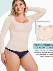 Nebility Dos tops moldeadores de mujer de manga larga y cuello cuadrado, de telas cómodas y amigables con la piel, aptos para el uso diario en todas las estaciones - marrón chocolate y beige - Ver 3