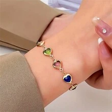 Vòng tay thiết kế hình trái tim khối sáng bóng nhiều màu sắc, Vòng tay hạt tinh tế cho trang sức dự tiệc hàng ngày, Quà tặng ngày lễ Vòng tay thiết kế hình trái tim nhiều màu sắc tinh tế, Phong cách cổ điển thanh lịch Quà tặng ngày lễ tình nhân, Quà tặng Giáng sinh - Nhiều màu - Xem 2