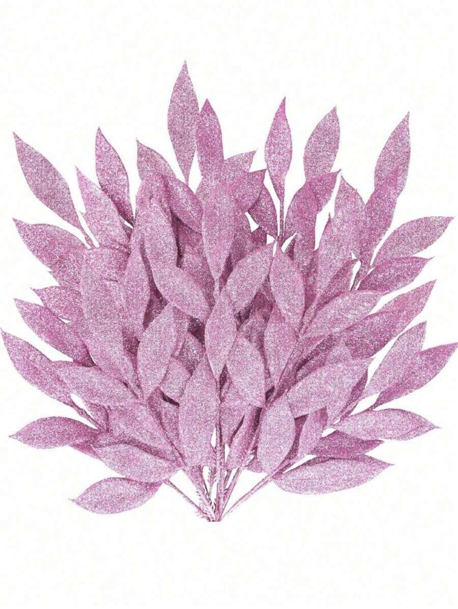 1 件/3 件/6 件/12 件人造闪光植物带叶，可爱的人造花圣诞树装饰饰品，适用于客厅和卧室花瓶插花、婚礼、派对、家居装饰、书桌填充感恩节圣诞节用品、家居装饰、餐桌装饰、圣诞装饰圣诞装饰房间装饰 - 粉色 - 查看 1