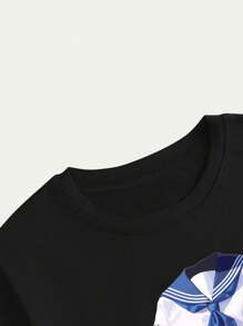 Printed T-Shirt With Japanese Fantasy Design Blouse Unisex Men's Fashion Comfort Casual Premium - 黑色 - 查看 5