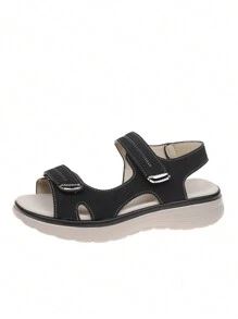 Sandalias deportivas ultraligeras para mujer con suela gruesa, novedad de verano negras planas para mujeres embarazadas y madres, zapatos de vacaciones en la playa, talla grande - Negro - Ver 7