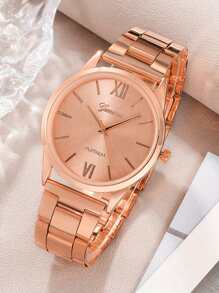 JasonRolls 5Pcs/Set, Women's Watch, Fashionable Luxury Business Gold Women's Steel Strap Watch, Alloy Material, Alloy Bracelet Set, Daily Wear Matching, Watch Bracelet Set, Gift For Women