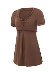 Women Y2k Fairy Grunge Shirts Short Sleeve Vintage Aesthetic Crop Tops 90s E Girls Summer Harajuku Patchwork Tops - màu nâu - Xem 5