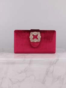 秋冬新款闪亮金丝绒金属钻石扣盒形晚宴包，迷人、优雅、精致的晚宴手拿包，时尚小方形手提包，适合派对、宴会、聚会或婚纱，可用作手提包和斜挎包，黑色晚宴包，派对女孩、女士的晚宴包，完美的派对、婚礼、舞会、晚宴/宴会，送给女性的最佳礼物 - 黑色 - 查看 1