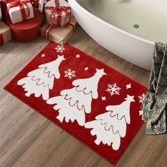 1 Stück Weihnachtsbaum Muster Plüsch waschbar & faltbar quadratische Bodenmatte, für Weihnachtsdekoration Zuhause, Badezimmerdekoration, Badteppich, Bodenbelag, Outdoor-Teppich, Türmatte, Herbstdekoration, Badezimmerzubehör, Eingangsbereich Dekoration