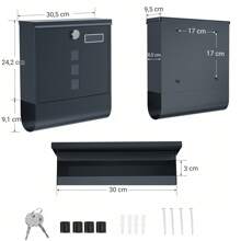 SONGMICS Cassetta Postale, Cassetta Posta, Serratura con Cilindro in Rame e Copertura Girevole, Finestre, Targhetta, Portagiornali, Facile da Montare, 10 x 30,8 x 33,8 cm, Grigio Antracite - Grau - Übersicht 4