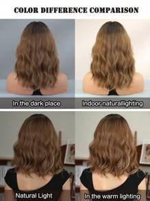 NICKY WALL Highlight Earthy Brown Medium Length Wigs For Women Mixed Beige Curly Wave Wigs With Bangs Dark Roots Fluffy Natural Wig Synthetic Heat Resistant Fiber Wigs For Fashion Women & Girls Daily Party Use 16 Inch